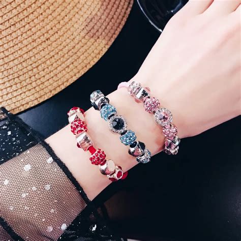 Korean Sweety Jewelry Red Rhinestone Beads Glass Bead Charms Bracelets ...