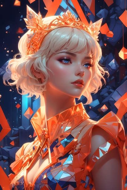 Premium AI Image | Korean Winter Royalty Orange Dress Frosty Crown and Short White Hair