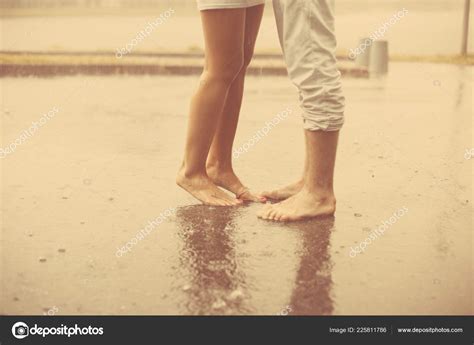 Loving Couple Rain Barefoot Man Woman Love Stock Photo by ©miramiska 225811786