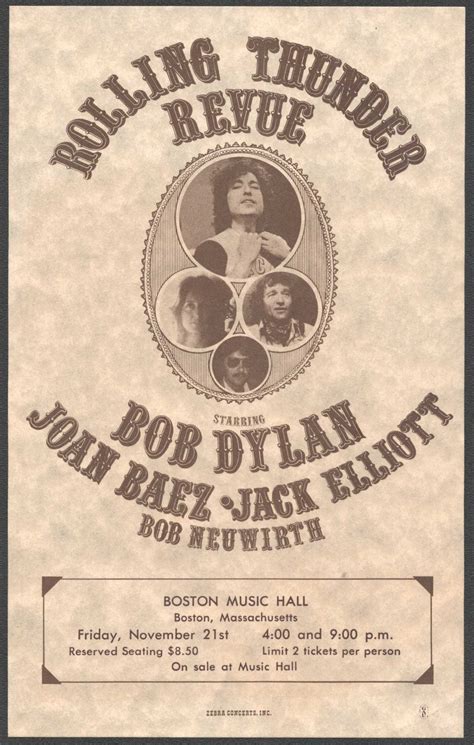 Bob Dylan – Original 1975 Rolling Thunder Revue Handbill for Boston ...