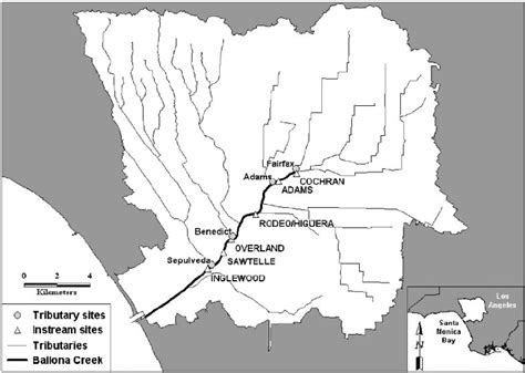 Map of the Ballona Creek watershed in Los Angeles, Calif. Tributary and ...