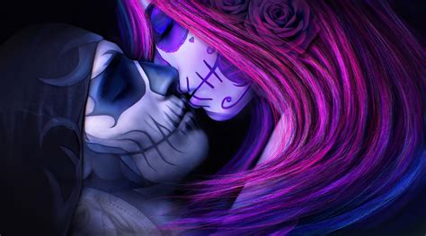 Romantic Sugar Skull Kiss - Day of the Dead HD Wallpaper by MagicnaAnavi