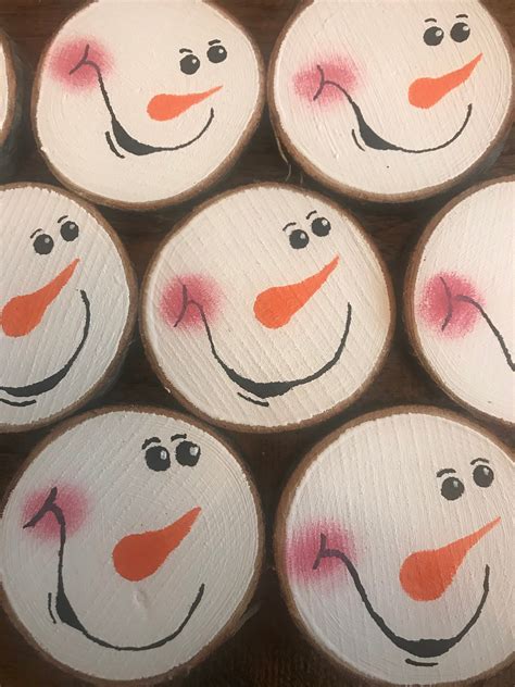 Rustic Natural Birch Wood slice hand-painted Snowman Face | Etsy | Snowman faces, Painted ...