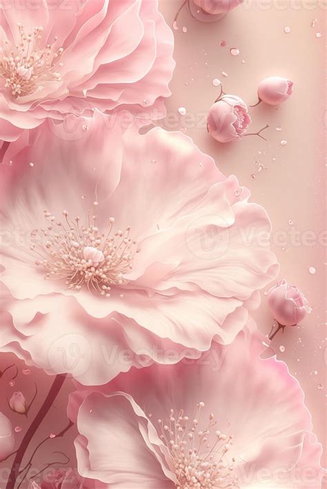 Delicate romantic pastel pink background with beautiful flowers. Abstract wedding backdrop. Ai ...
