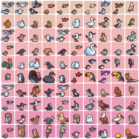 100 Bird Sprites by Neorice by Neoriceisgood | Pixel art tutorial, Pixel art games, Pixel art