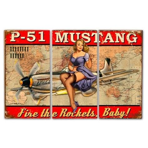 P-51 Mustang Pinup Girl Wood Panel Triptych 36 x 24 Vintage | Etsy