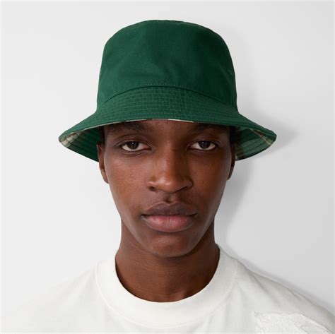 Reversible Cotton Blend Bucket Hat in Ivy - Men | Burberry® Official