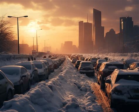 Premium AI Image | a city traffic jam in the snow Blizzard on the road ...