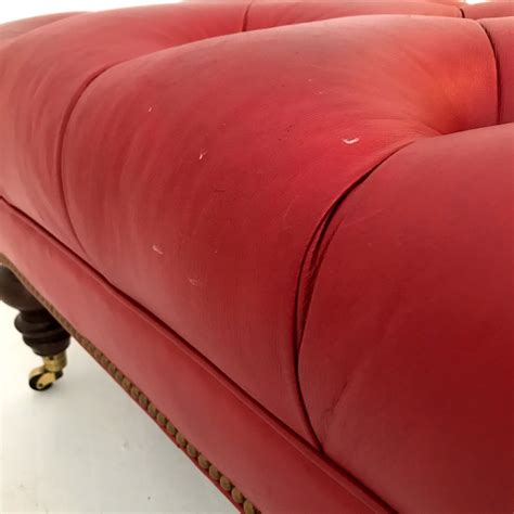 Tufted Red Leather Ottoman
