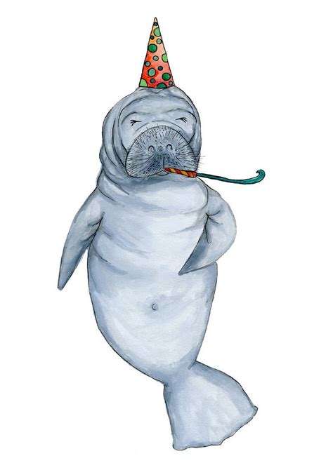 Manatee Birthday Card Cute Animal Card Birthday // Cute - Etsy