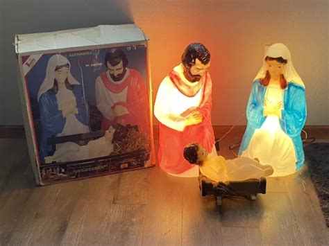 VINTAGE EMPIRE 1968 Blow Mold Lighted Nativity 3 Pc Set 28” With Original Box $225.00 - PicClick