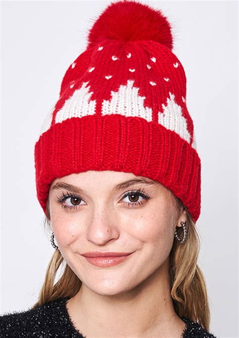 Snowy Mountain Pom Pom Beanie Hat-Red – SeaBreezes Clothing