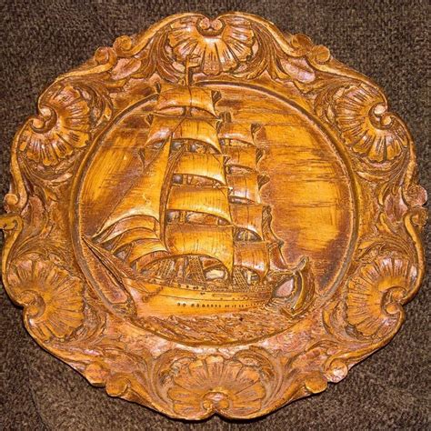 Vintage German Wood Resin Plate - Tall Ship | #1947229682