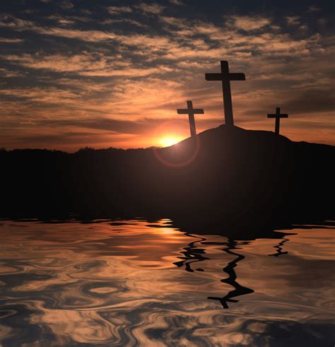 Three crosses on a hill at sunset Royalty-Free Stock Image - Storyblocks