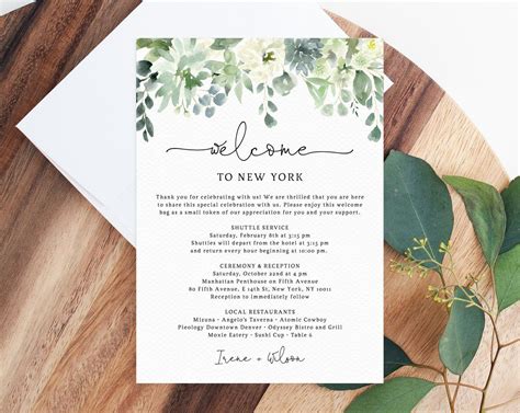 Welcome Letter Template, Wedding Itinerary Card, Greenery Welcome Bag ...