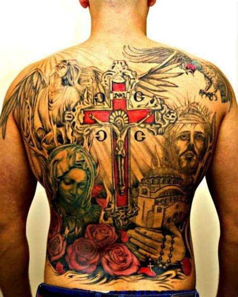 Great jesus with crucifix tattoo on whole back - Tattooimages.biz