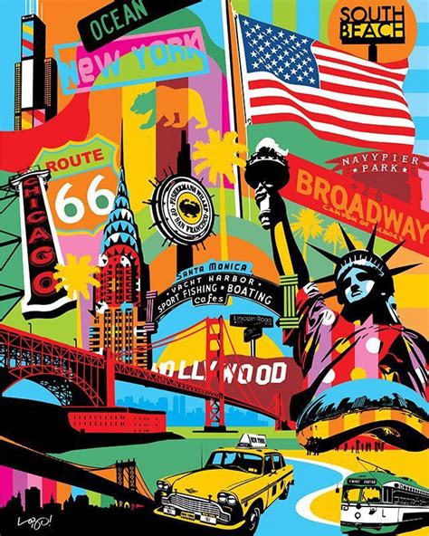 Tourist Attractions in the USA | Pop art collage, Pop art painting, Pop art artists