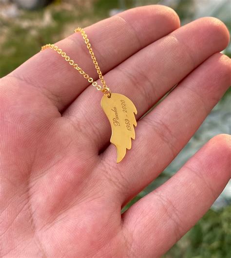 Solid Gold Necklace-name Necklace-personalized Gift-personalized Necklace-angel Wing Necklace ...