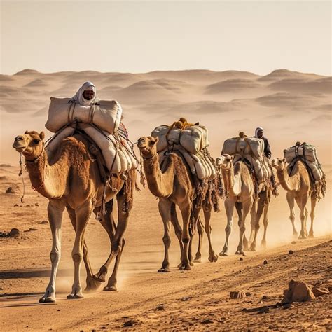 Premium Photo | Camel caravan with camels and camels in the desert