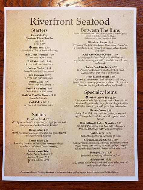 Menu at Riverfront Seafood Co restaurant, Kingsport