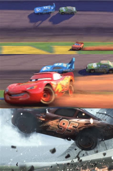 Lightning McQueen winning, then crashing : MemeTemplatesOfficial