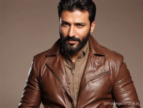 Aijaz Aslam Embracing His Fuller Beard in a Stylish Brown Leather Jacket | AI Image Generator