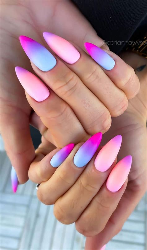 59 Summer Nail Colours and Design Inspo for 2021 : Multicolour ombre almond nails