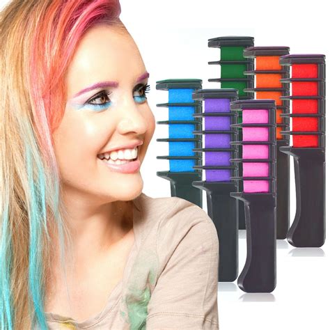 Funky Temporary Mini Hair Color Comb Chalk (6 Pack) Easy Wash Off ...