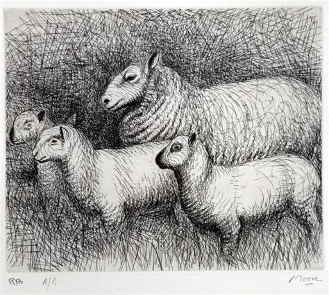 Henry Moore - kriebelde heel veel lijnstructuren om zo met licht en donker de schapen te tekenen ...