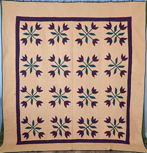 Exhuberant Color! Antique Blue PA Dutch Tulip QUILT Bars Back 97x89 | Antique quilts, Vintage ...