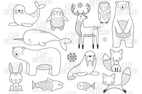 Arctic Animals Clipart, Winter Animals Digital Stamp By ClipArtisan | TheHungryJPEG