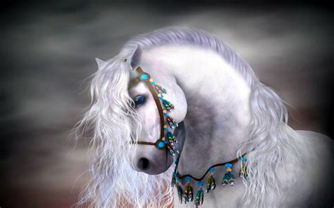 graceful white horse by Lesley Harrison