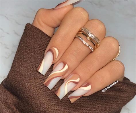 chocolate and vanilla swirl 🤍🤎 | Brown acrylic nails, Long square acrylic nails, Acrylic nails ...