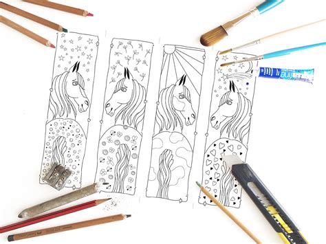 Whimsical Horse Coloring Bookmarks - Etsy