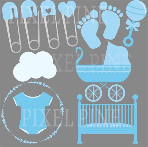 Baby Boy Clipart Set, 31 Pngs, 5 Baby Boy Digital Paper Jpgs ...