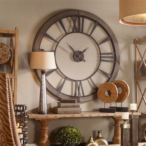 Large 60 Inch Rustic Bronze Wall Clock | RC Willey | Clock wall decor, Large metal wall clock ...