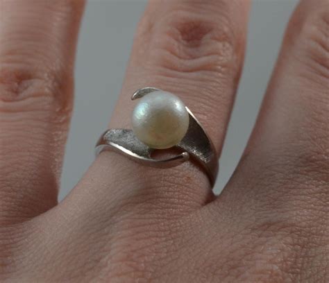 14K White Gold Pearl Ring Natural Pearl Ring White Gold | Etsy