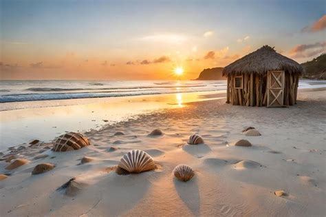 Premium AI Image | A beach hut with a thatched hut on the beach