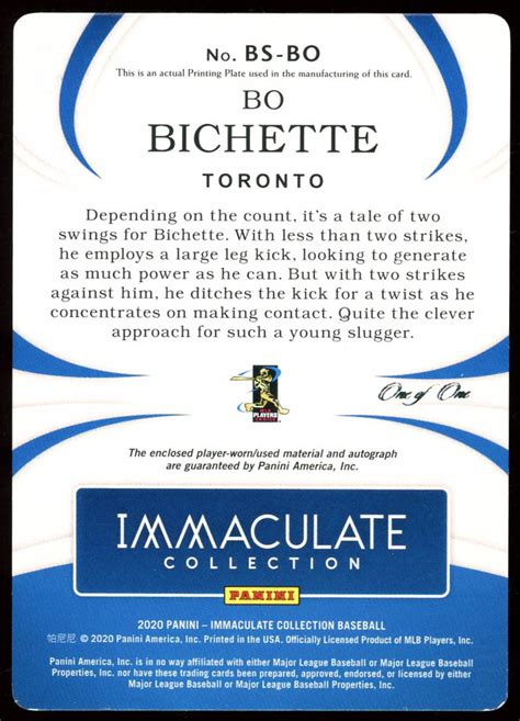 Bo Bichette 2020 Immaculate Collection Batting Stance Memorabilia Autographs Printing Plates ...