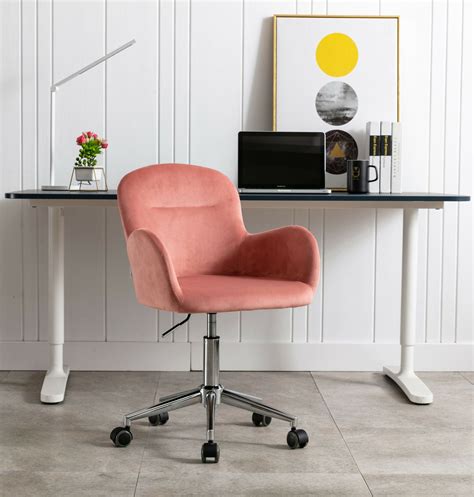Ergonomic Office Velvet Chair with Wheels, Home Office Executive Desk Chair Modern Pink Living ...