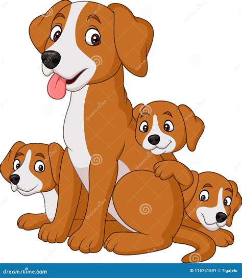 Cartoon Mother Dog with Her Cute Puppies Stock Vector - Illustration of child, lovely: 115751591