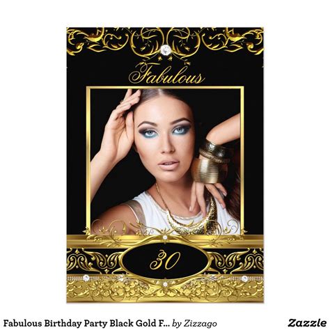 Fabulous Birthday Party Black Gold Floral Photo Invitation | Zazzle.com ...