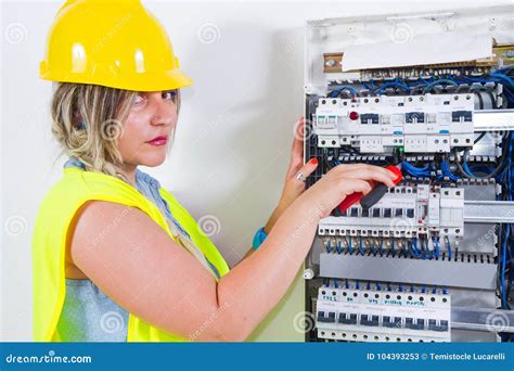 Electrician at work stock image. Image of industrial - 104393253