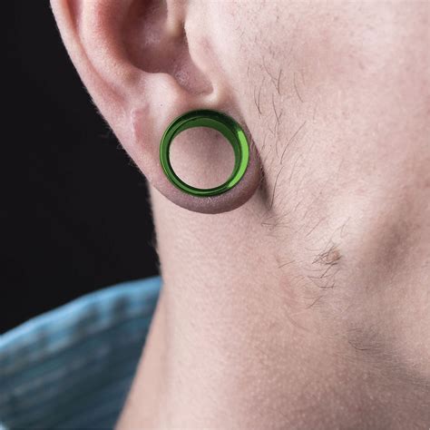 Ear Tunnel Plugs Single Flare Gauges 00G-10G Green Flesh Earrings Stre ...