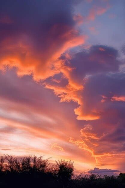 Premium Photo | A sunset with a big cloud in the sky over a field