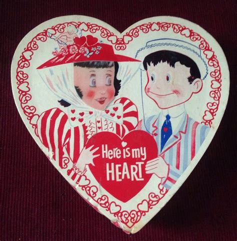 1950's Vintage Valentines Day Heart Shaped Candy Box 3D w Lenticular Lady Face | Vintage ...
