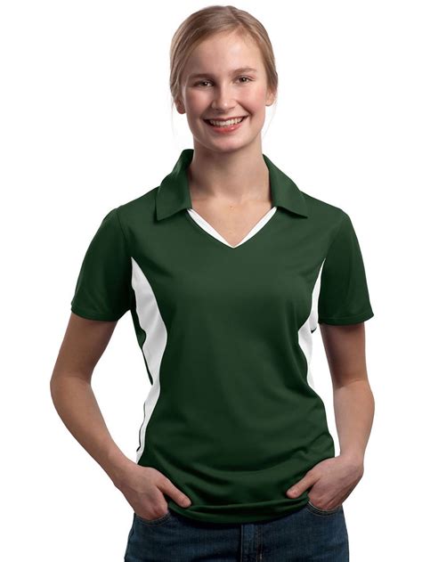 Sport-Tek - Sport-Tek Women's Side Blocked Performance Polo Shirt_Forest Green/White_XS ...