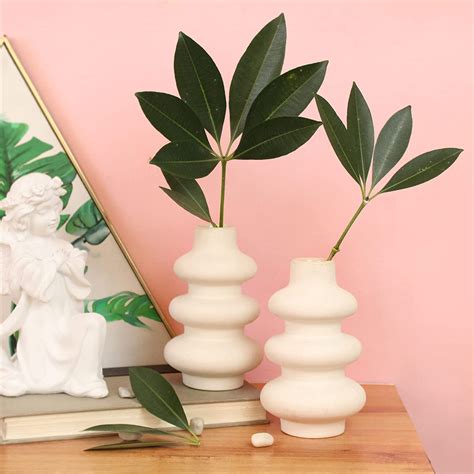Buy Greennest Decorative Ceramic Vase (Set of 2, Off White, 8 inch) for ...