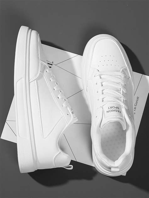 White Collar Letter Skate Shoes Embellished Men Shoes All White ...