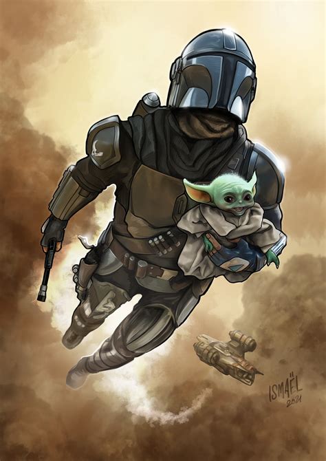 ArtStation - Mando and Grogu flying